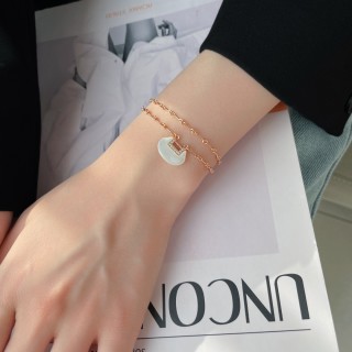 Gold Layered Chain Bracelet with White Shell Pendant view 5