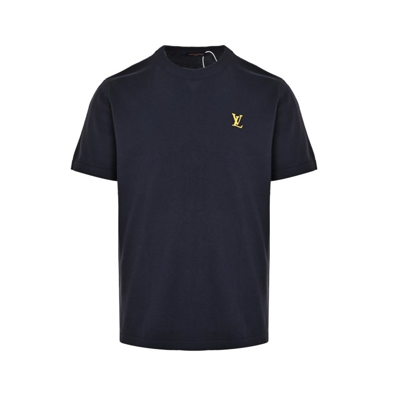 Louis Vuitton Navy Crewneck T-Shirt with Gold LV Logo view
