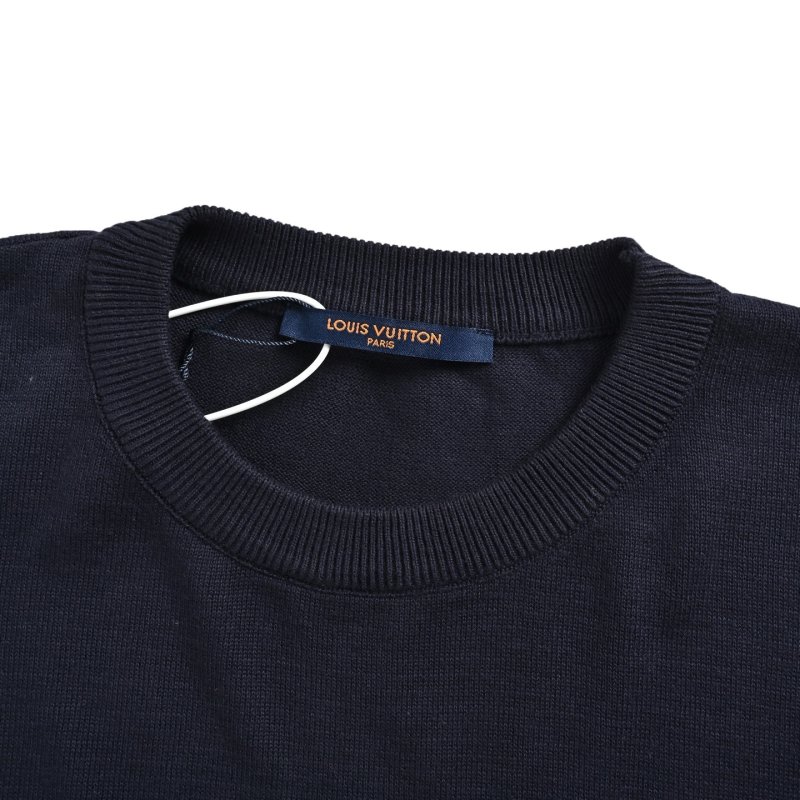 Louis Vuitton Navy Crewneck T-Shirt with Gold LV Logo view