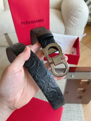 Ferragamo Black Leather Business Belt with Gancini Buckle view 2