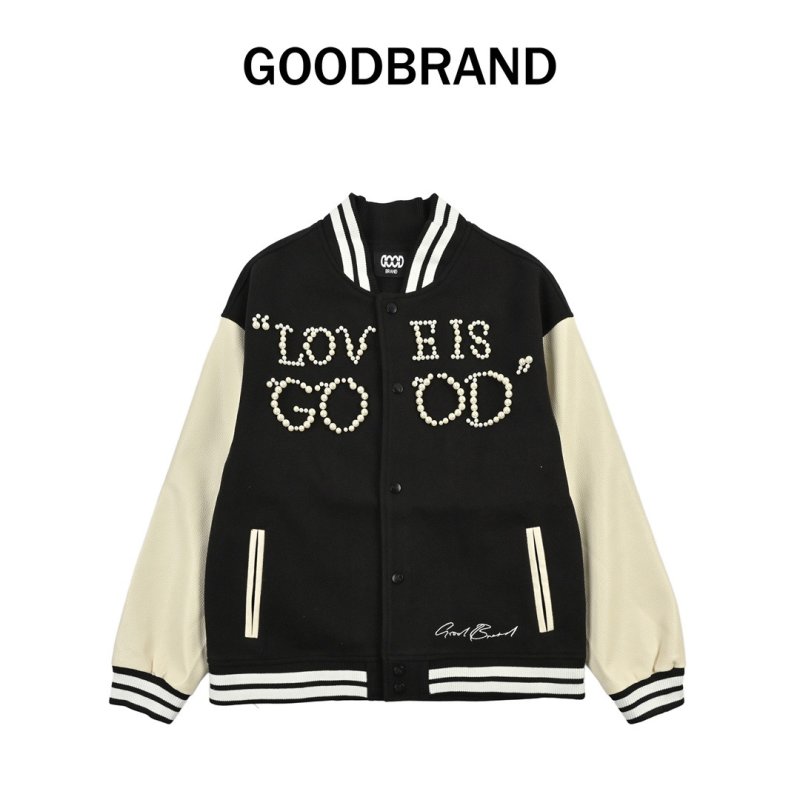 Black & Cream Varsity Bomber Jacket with Rhinestone Lettering view