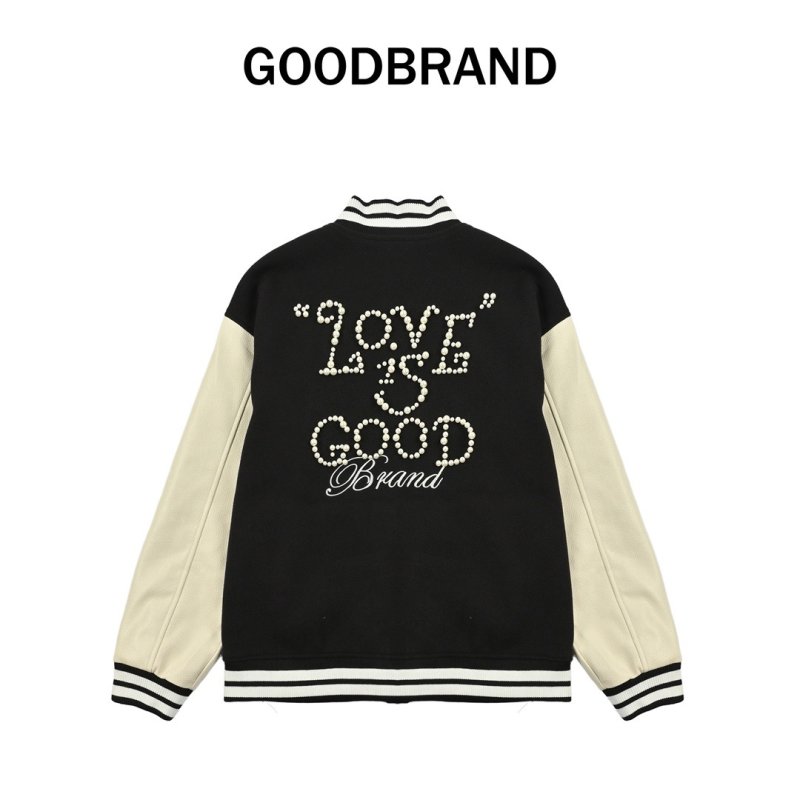 Black & Cream Varsity Bomber Jacket with Rhinestone Lettering view
