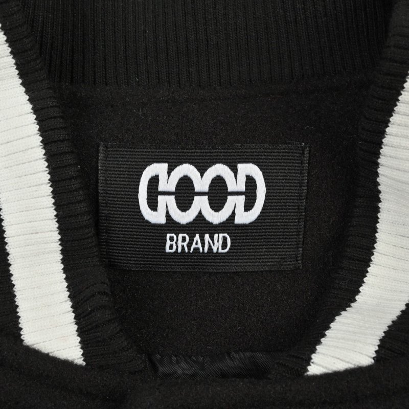 Black & Cream Varsity Bomber Jacket with Rhinestone Lettering view