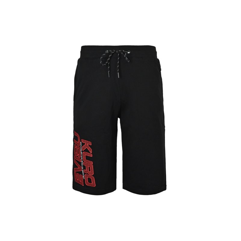 Black Drawstring Shorts with Red Graphic Print view