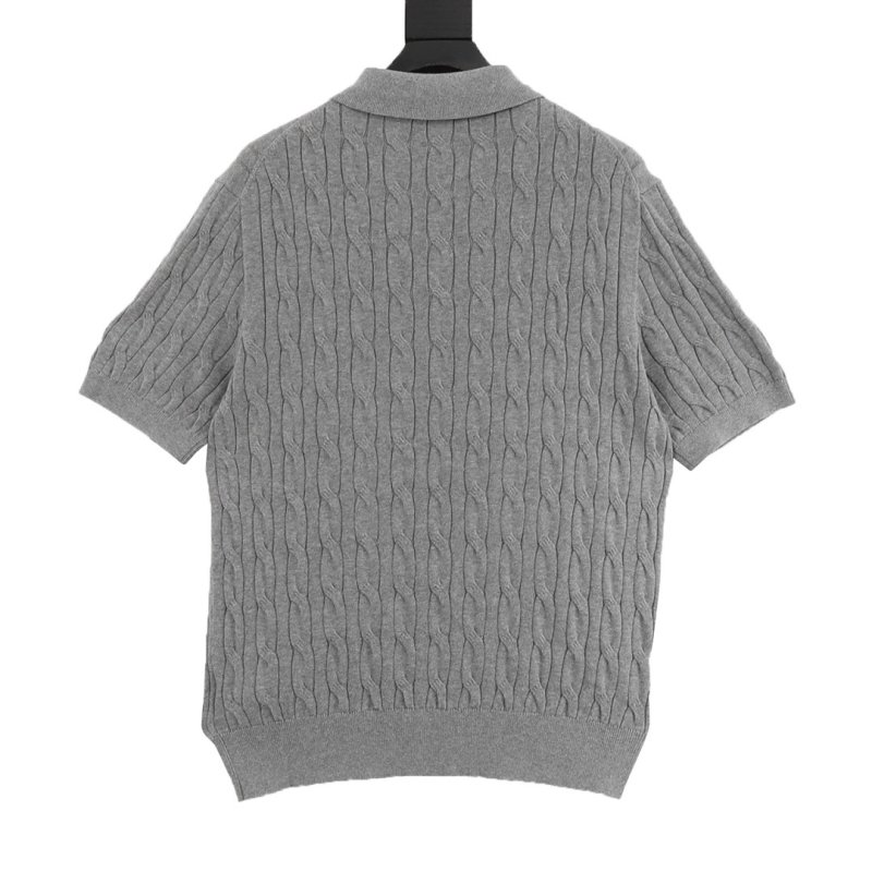 Grey Cable Knit Short-Sleeve Polo Shirt view