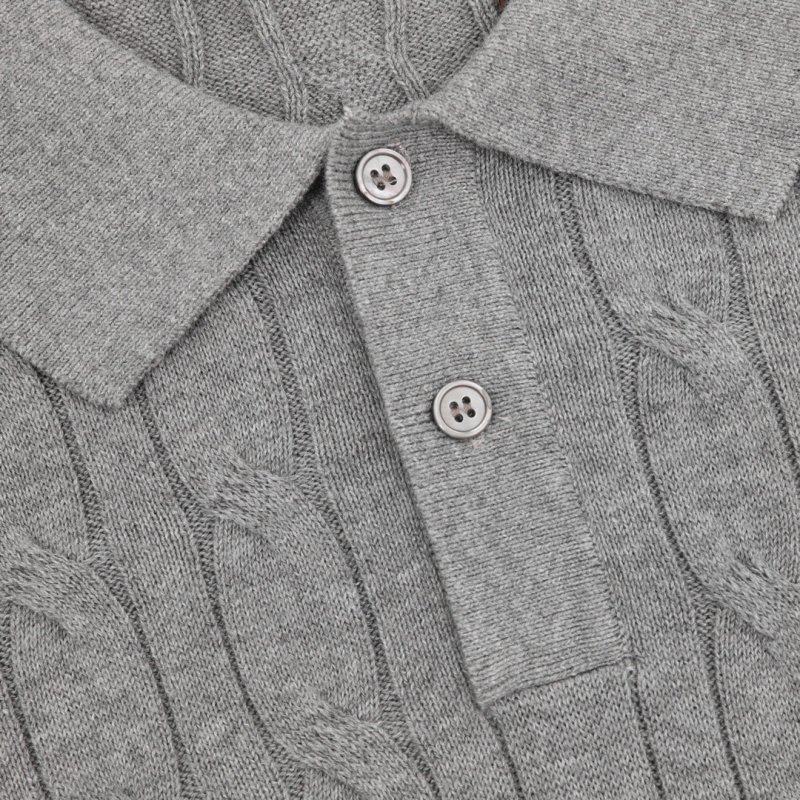 Grey Cable Knit Short-Sleeve Polo Shirt view