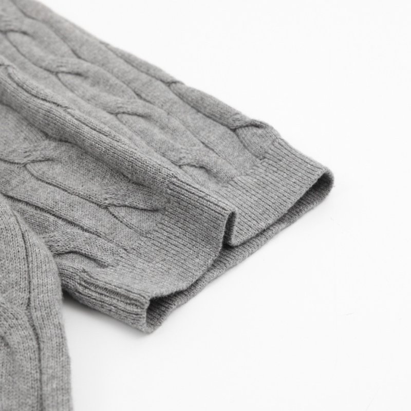 Grey Cable Knit Short-Sleeve Polo Shirt view