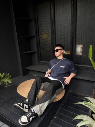Balenciaga Navy Logo Graphic Short Sleeve T-Shirt view 2