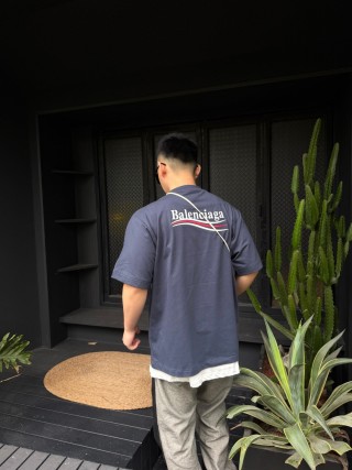 Balenciaga Navy Logo Graphic Short Sleeve T-Shirt view 3