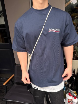 Balenciaga Navy Logo Graphic Short Sleeve T-Shirt view 9