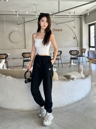 Burberry Black Jogger Pants with Embroidered Logo view 2