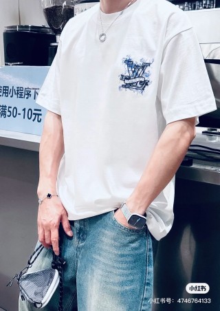 White Graphic Print Short Sleeve T-Shirt with Blue Sketch Design view 5