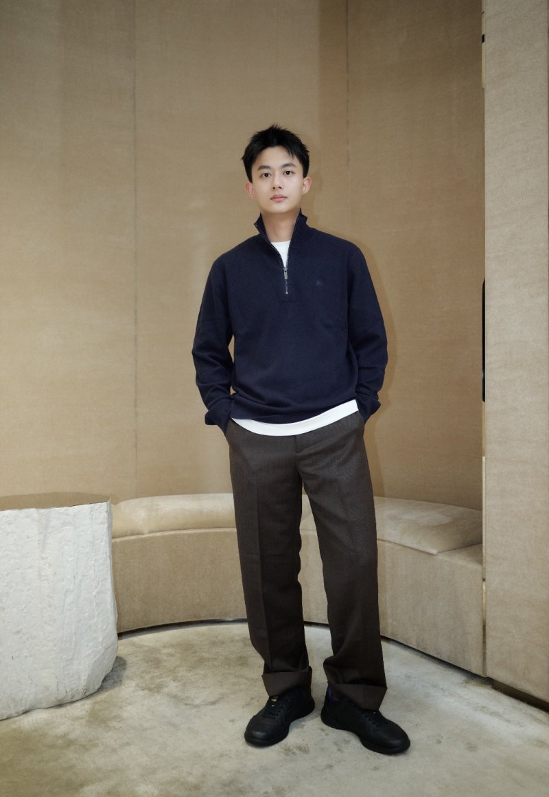 Navy Quarter-Zip Wool Blend Sweater