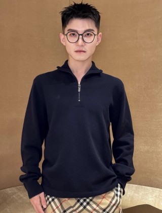 Navy Quarter-Zip Wool Blend Sweater view 2