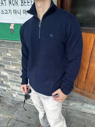 Navy Quarter-Zip Wool Blend Sweater view 3