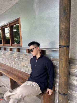 Navy Quarter-Zip Wool Blend Sweater view 6