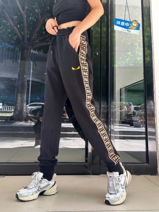 Fendi Black Track Pants with Gold FF Stripe