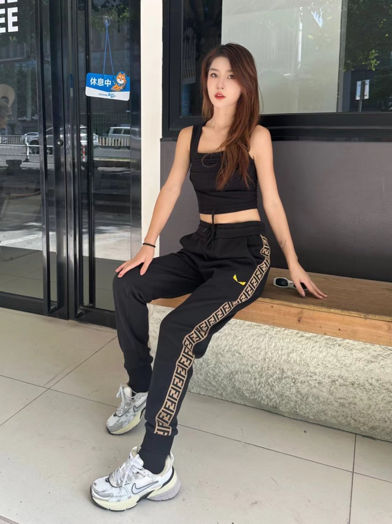 Fendi Black Track Pants with Gold FF Stripe view
