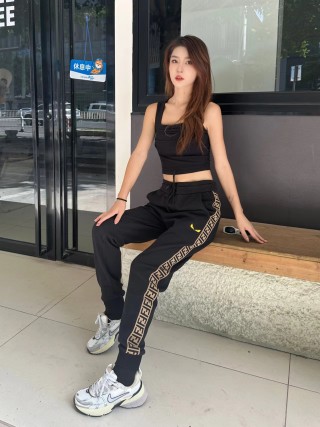 Fendi Black Track Pants with Gold FF Stripe view 3