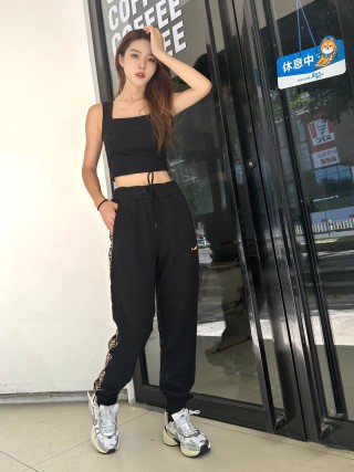 Fendi Black Track Pants with Gold FF Stripe view 4