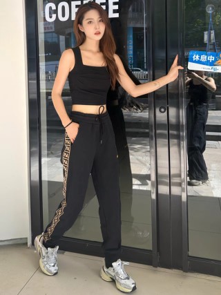 Fendi Black Track Pants with Gold FF Stripe view 5