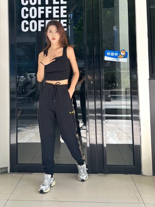 Fendi Black Track Pants with Gold FF Stripe view 6