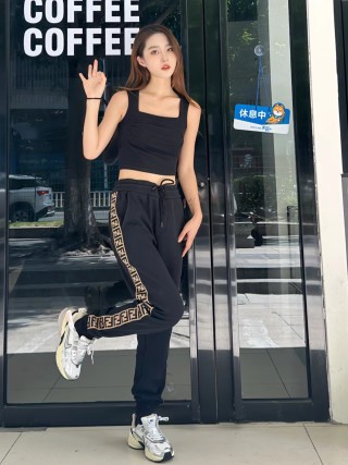 Fendi Black Track Pants with Gold FF Stripe view 7