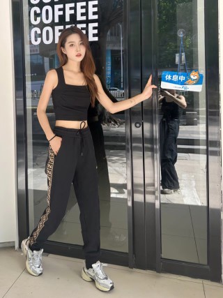 Fendi Black Track Pants with Gold FF Stripe view 9