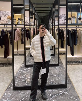 Cream Quilted Down Jacket with Ribbed Sleeves view 2
