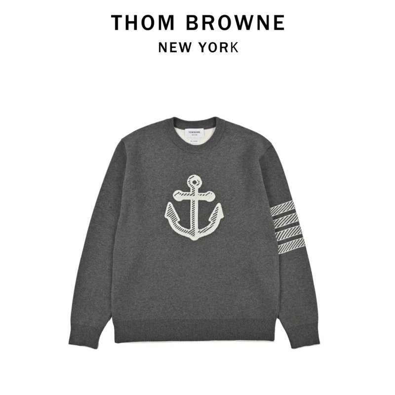 Charcoal Graphic Anchor Crew Neck Sweater with Pleated Hem view