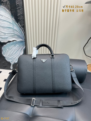 Prada Caviar Leather Briefcase Black 40cm