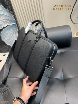 Prada Caviar Leather Briefcase Black 40cm view 2