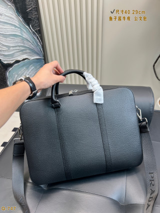 Prada Caviar Leather Briefcase Black 40cm view 5