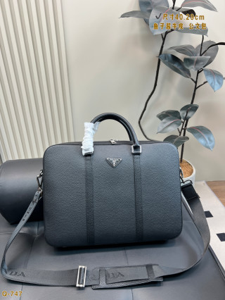 Prada Caviar Leather Briefcase Black 40cm view 7