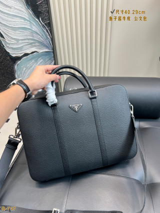 Prada Caviar Leather Briefcase Black 40cm view 8