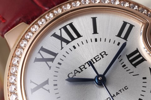 Cartier Ballon Bleu 33mm Diamond Bezel Red Leather Watch view 4