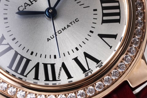 Cartier Ballon Bleu 33mm Diamond Bezel Red Leather Watch view 5