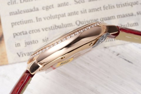 Cartier Ballon Bleu 33mm Diamond Bezel Red Leather Watch view 6