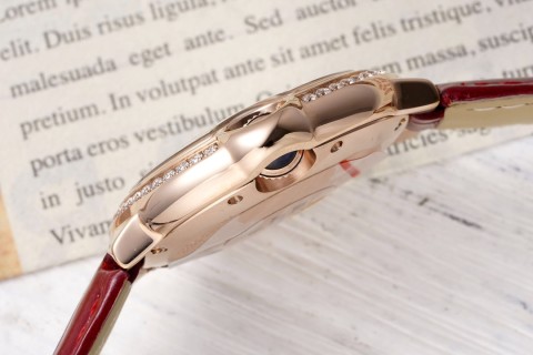 Cartier Ballon Bleu 33mm Diamond Bezel Red Leather Watch view 7