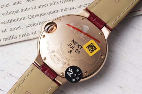 Cartier Ballon Bleu 33mm Diamond Bezel Red Leather Watch view 8
