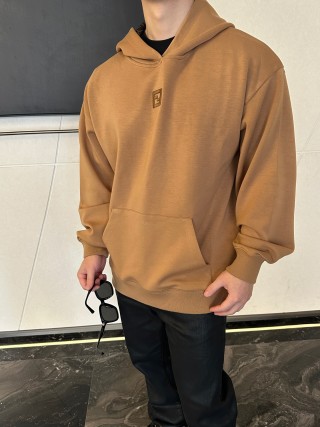 Camel Heavyweight Hoodie with Embroidered Logo