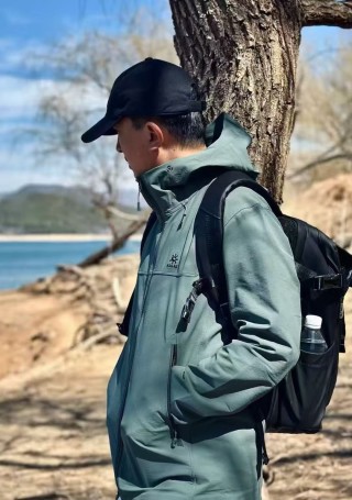 Stone Island Soft Shell Hooded Jacket Sage Green view 2
