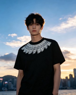 Black Money Chest Print Short Sleeve T-Shirt