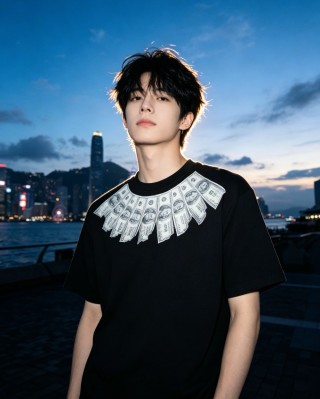 Black Money Chest Print Short Sleeve T-Shirt view 3