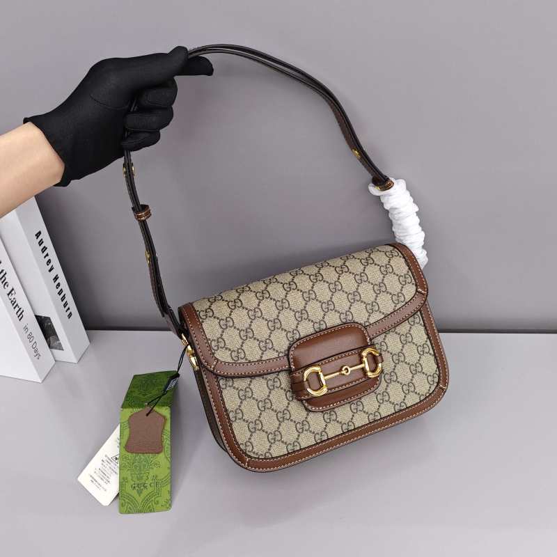Gucci Horsebit 1955 GG Canvas Shoulder Bag Brown