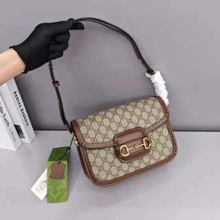 Gucci Horsebit 1955 GG Canvas Shoulder Bag Brown