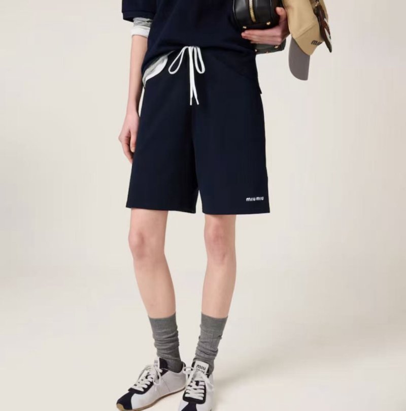 Miu Miu Navy Logo Drawstring Shorts