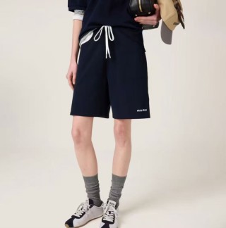 Miu Miu Navy Logo Drawstring Shorts