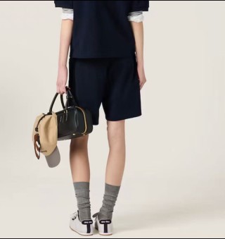 Miu Miu Navy Logo Drawstring Shorts view 2