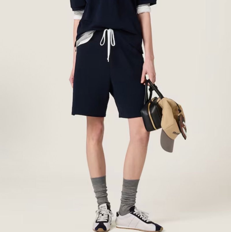 Miu Miu Navy Logo Drawstring Shorts view